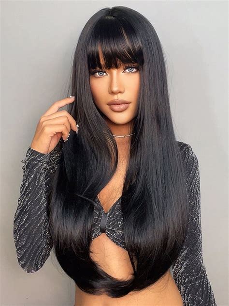 straight hair wigs with bangs